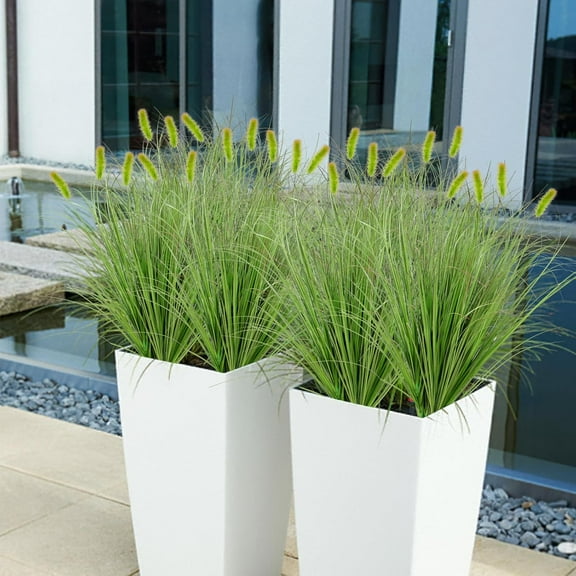 OTGFRF-Artificial Grass Plants Outdoor 20PCS Fake Shrubs Wheat Grass Cattails 22 Inch Tall Onion Grass Greenery Stems UV Resistant Ornamental Grass Bushes Plant for Indoor Outdoor Home Garden Decor