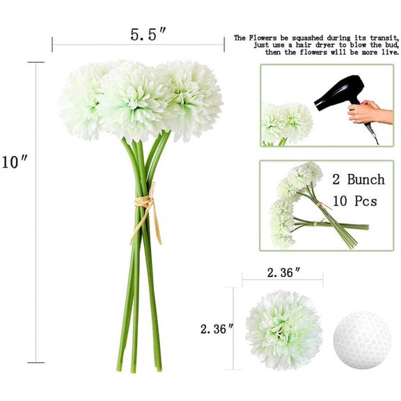 OTGFRF-Artificial Green Flowers 12 Pcs Fake Flowers Silk Artificial Chrysanthemum Ball Hydrangea Bridal Wedding Bouquet for Home Garden Party Wedding Decor