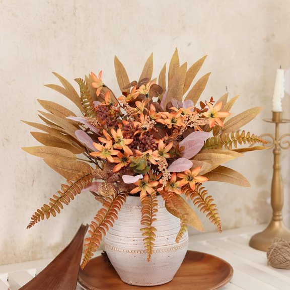 OTGFRF-Artificial Greenery Stems Box Set for Fall Decorations70 Pcs with 8 Kinds of Faux Eucalyptus Branches for Autumn Wedding DIY Bouquets Floral Arrangement Table Centerpieces (Brown & Orange)