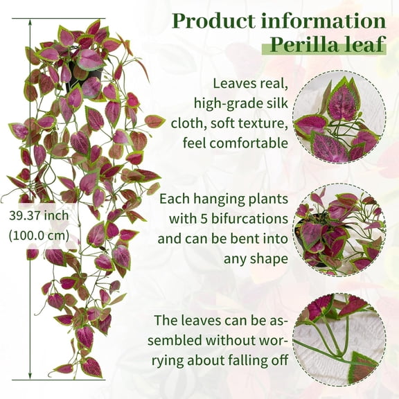 OTGFRF-Artificial Hanging Potted Plants, Small Fake Purple Potted Plant Faux Ivy Vine Plant for Shelf Home Office Indoor Outdoor Garden Greenery Decor (Black Pot)