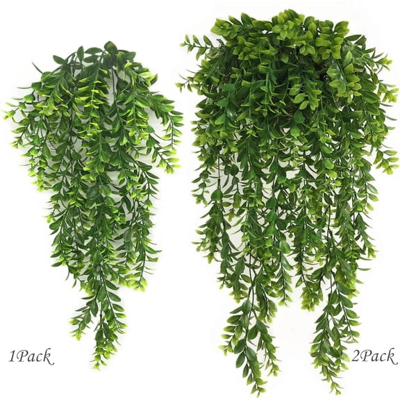 OTGFRF-Artificial Hanging Vine, Faux Plastic Leaves Ivy Plants Fake Greenery Plant UV Resistant Vines Decor for Bedroom Indoor Outdoor Home Kitchen Garden Office Wall Wedding Christmas Decoration 2 P
