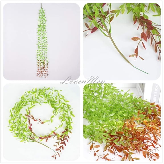 OTGFRF-Artificial Hanging Vines, 10 Pack Fake Ivy Weeping Willow Greenery Leaves Plastic Plants Faux Garland Vine UV Resistant for Indoor Outdoor Garden Door Wall Baskets Wedding Party Decoration - R