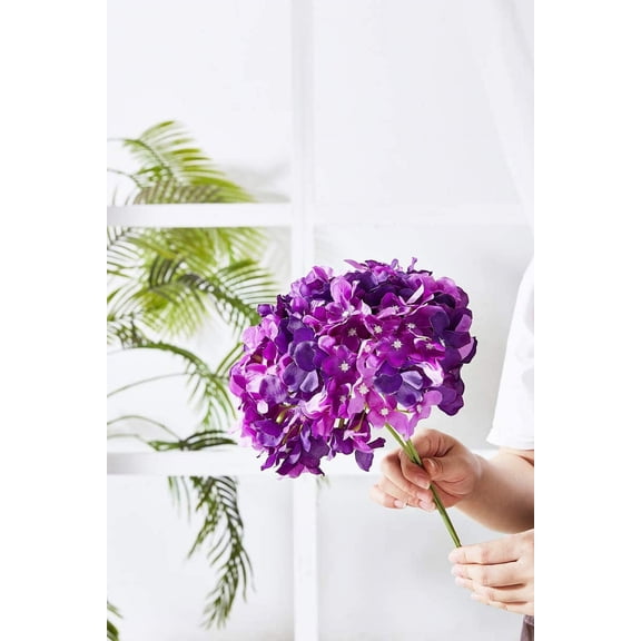 OTGFRF-Artificial Hydrangea Flower Heads 10 Dark Purple Hydrangea Silk Flowers Head for Wedding Centerpieces Bouquets DIY Floral Decor Home Decoration with Long Stems