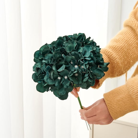 OTGFRF-Artificial Hydrangea Flowers Emerald Green Heads 10 Fake Hydrangea Silk Flowers for Wedding Centerpieces Bouquets DIY Floral Decor Home Decoration with Stems
