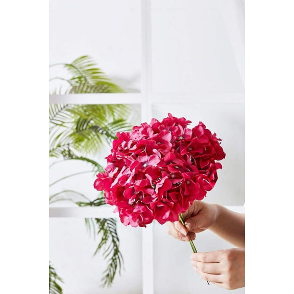 OTGFRF-Artificial Hydrangea Flowers Fuchsia 10 Heads Hydrangea Silk Flowers Head for Wedding Centerpieces Bouquets DIY Floral Decor Home Decoration with Long Stems