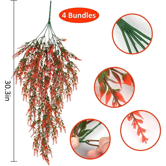 OTGFRF-Artificial Lavender Fake Hanging Flowers 4Pcs Plants Faux Plastic Kitchen Home Wedding Office Garden Decor (Orange)