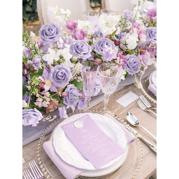 OTGFRF-Artificial Lavender Flowers 30PCS Real Touch Fake Flowers with Stem Soft Foam Roses for Valentines Day Gifts DIY Wedding Bouquet Boutonniere Table Centerpieces Party Spring Home Decorations