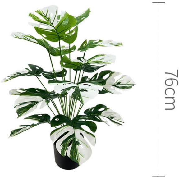 OTGFRF-Artificial Monstera Plant with Yellow and Green Leaves, Turtle Leaf Hyphosis Artificial Plants Green Bonsai Simulated Plant Potted for Room Decor Home Garden Ornament (White(No Flowerpot), 75c