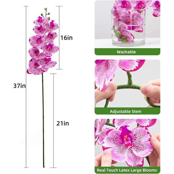 OTGFRF-Artificial Orchid Flower 9 Large Petals Realistic Latex Faux Orchids 2PCS 37in Orchid Stems Purple Red Fake Phalaenopsis Flower for Wedding Home Arrangement Dcor