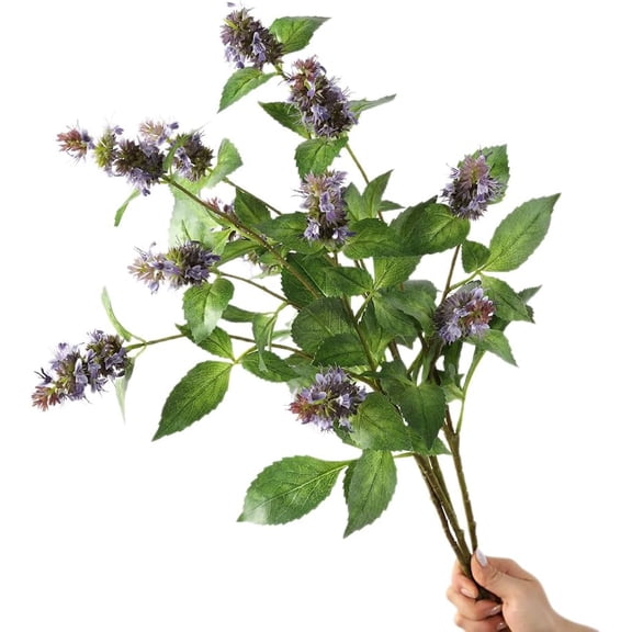 OTGFRF-Artificial Patchouli Plant Stems, 29 inches, 4 Pack, Fake Greenry Plants Reastic Mint Flowers for Home Office Decor (Blue)