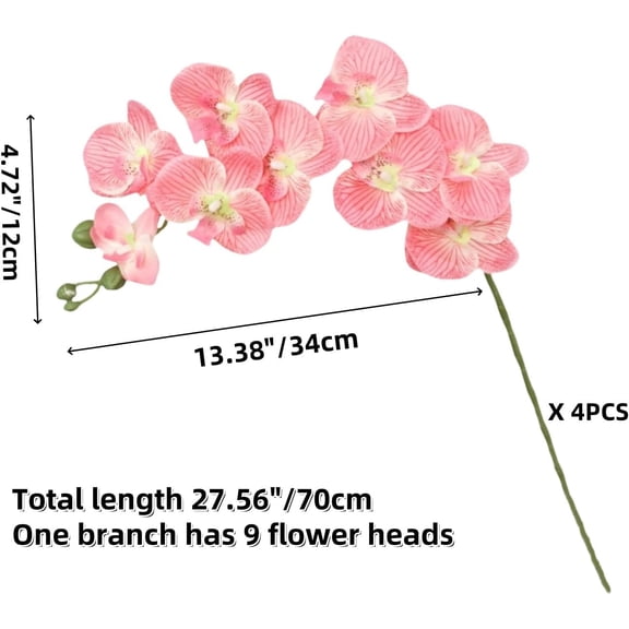 OTGFRF-Artificial Phalaenopsis Flowers,27.5" Fake Orchid Stems,Real Touch Orchid Flower Silk Phalaenopsis for Home Decor Wedding Centerpieces (4, Pink)