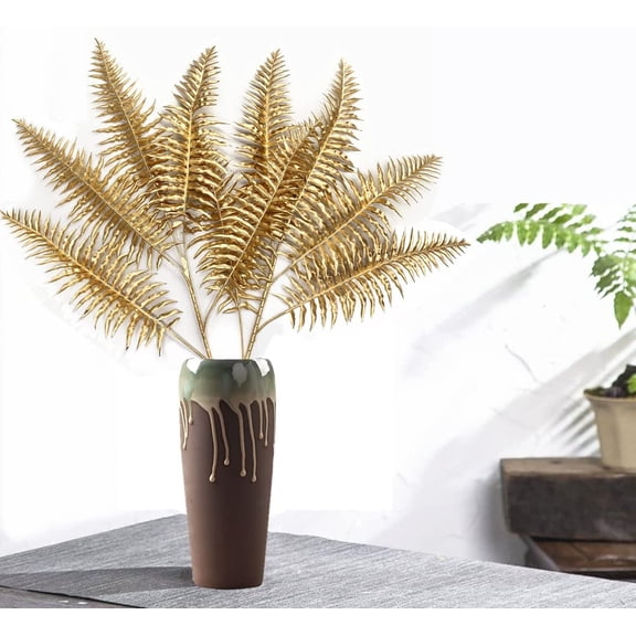 OTGFRF-Artificial Plants Gold Persian Grass Tall 29" 2 Pack, Fake Golden Palm Leaves Plastic Fern Boston Bushes Faux Shrubs Simulated Tropical Leaf for Party Decorations Wedding DIY Christmas Dcor