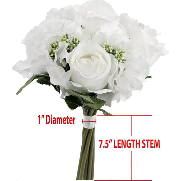 OTGFRF-Artificial Rose Hydrangea Flowers Bouquet, 9 Stems Faux Wedding Bouquet for Bride Bridesmaid, Centerpieces Floral Arrangement Home Decoration GPB8359-WHITE, White