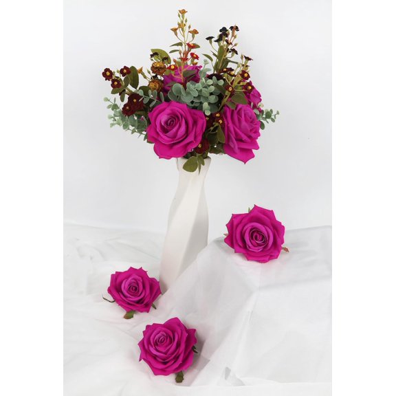 OTGFRF-Artificial Roses 16pcs Velvet Deep Pink Roses Silk Flowers 3.94" Roses Artificial Flowers for Wedding Flowers for Centerpieces Home Party Decor (Deep Pink)