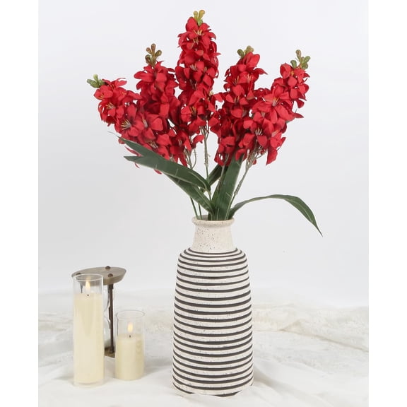 OTGFRF-Artificial Silk Delphinium Flower 2 Bouquets Red Hyacinth Flower with Stem 24.8inch Fake Flowers Larkspurs Lifelike Larkspur Bouquets for Vase Wedding Home Party Floral Arrangement Decor(Red)