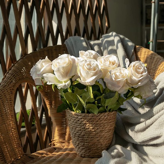 OTGFRF-Artificial Silk Rose Flower Single Stem Lifelike Vintage Fake Rose for Wedding Bouquet Floral Arrangements Home Party Centerpiece Decoration, 10pcs (Vintage Ivory)