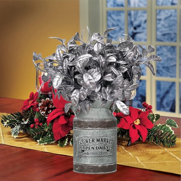 OTGFRF-Artificial Silver Leaves Christmas Plants 4 Pack, Plastic Leaf Bouquet Faux Gold Plant Fake Shrubs Simulation Bushes for Wedding Hall Table Centerpieces Floral Arrangement Filler DIY Dcor