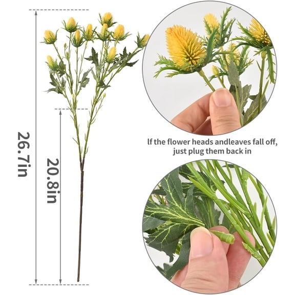 OTGFRF-Artificial Thistle Spray Eryngium Flowers 2pcs Artificial Eryngium Artificial Sea Holly Flowers for Valentine's Day Bridal Bouquet Wreath Table Centerpiece Decor (Yellow)