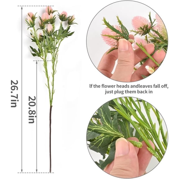 OTGFRF-Artificial Thistle Spray Eryngium Flowers 2pcs Artificial Real Touch Eryngium Artificial Sea Holly Flowers for Wedding Bridal Bouquet Wreath Table Centerpiece Outdoor Decor (Pink)