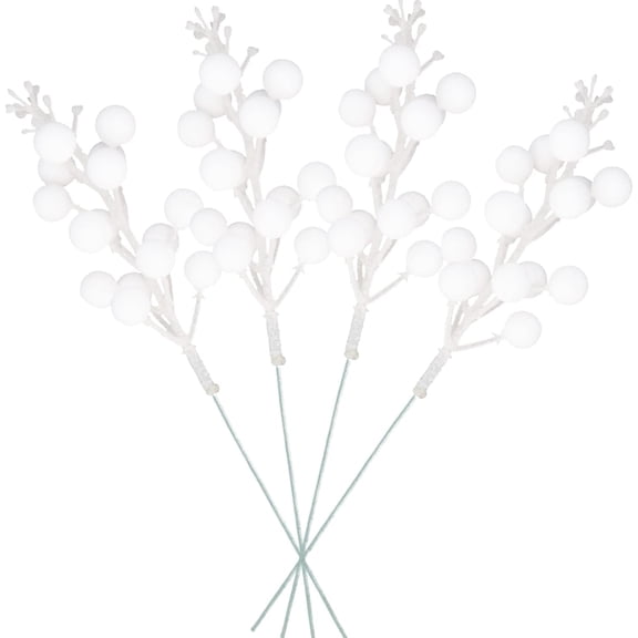 OTGFRF-Artificial White Berry Stems, 24 Pack 8.7" Christmas Glitter Berries Stems Artificial Fruit Berry Holly Flower Branch Winter Picks Home Holiday Wedding Party DIY Christmas Tree Crafts Decor (W