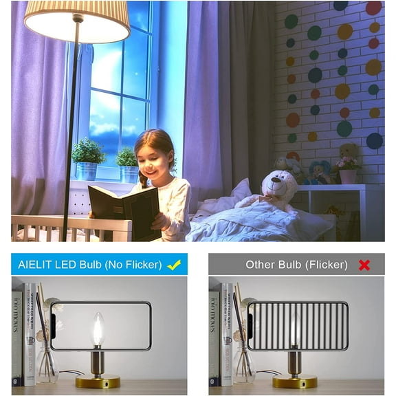 OTGFRF-B11 E12 LED Candelabra Bulb 25-Watt Equivalent, 5000K Daylight White, 200 Lumens, Dimmable Chandelier Light Bulb, Clear Glass, 2W Candle LED Filament Bulb for Ceiling Pendant, 4-Pack