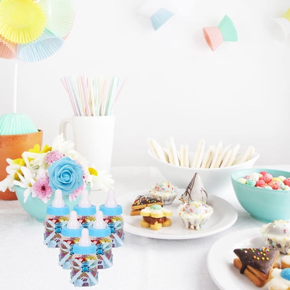 OTGFRF-Baby Bottle for Baby Shower Favors, 4Dozens Mini Candy Bottles with 10pcs Artificical Flowers for Boys Girls Newborn Party Centerpiece Decorations(Blue)