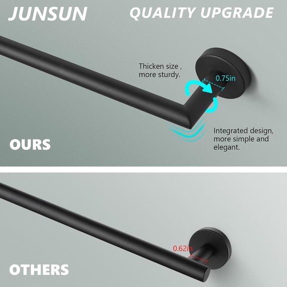 OTGFRF-Bath Towel Bar 30 Inch Towel Rack for Bathroom Wall Mount Heavy Duty Bath Towel Holder Modern Towel Rod Black Towel Hanger Bathroom Accessories Towel Rail Stainless Steel Single Towel Bars Mat