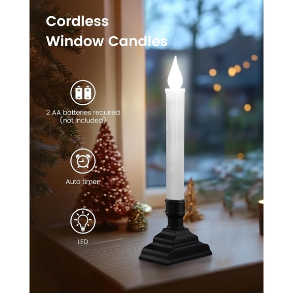 OTGFRF-Battery Operated Christmas Window Candles with 6H Timer, Flickering Cool White LED Candles, Window Candle with 1.7 Narrow Base for Windowsill, Mantel, Dining Table, Matte Black, 4-Pack