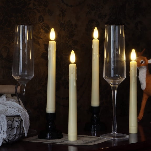 OTGFRF-Battery Operated LED Window Candles with Remote Timer, 8 Inches Ivory Flameless Taper Flickering Candles, Removable Black Candlesticks and Suction Cups, Holiday, Home Decor, 4 Pack