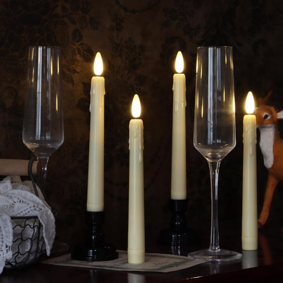 OTGFRF-Battery Operated LED Window Candles with Remote Timer, 8 Inches Ivory Flameless Taper Flickering Candles, Removable Black Candlesticks and Suction Cups, Holiday, Home Decor, 6 Pack