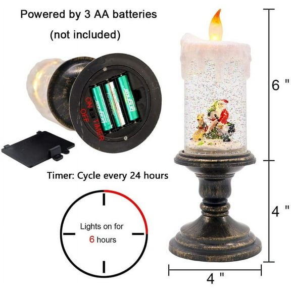 OTGFRF-Battery Operated Lighted Flameless Candles Christmas Snow Globe Candle Light Swirling Water Glittering Spinning Candles for Home Decoration(Santa)