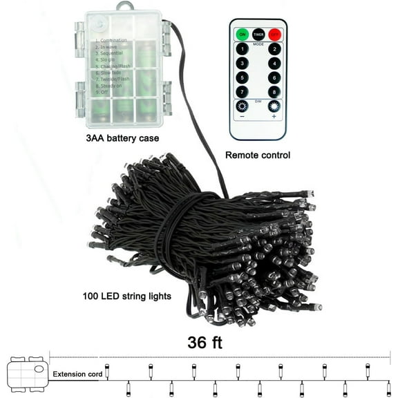 OTGFRF-Battery Remote Control Christmas Lights Electric lights for Christmas Tree ,100 LED Clear Mini Lights String Lights,Wedding Indoor Outdoor Wreath Party Garden Thanksgiving Decoration, 36ft Wat