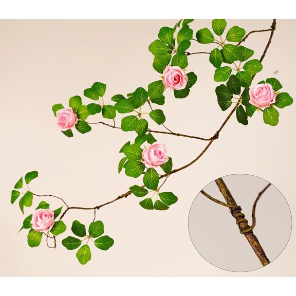 OTGFRF-Bendable Artificial Rose Vine Pink Flower Garland, Vinage Flower Decor for Room Wall Home Decoration (2, Pink)