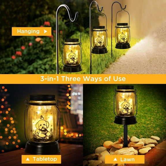 OTGFRF-Bichon Dog Gifts for Women/Men Bichon Frise Solar Lanterns Birthday Dog Lovers Lantern Pet Loss Dog Memorial Lights Solar Garden Decoration for Yard, Patio,Backyard,Porch Torches Light