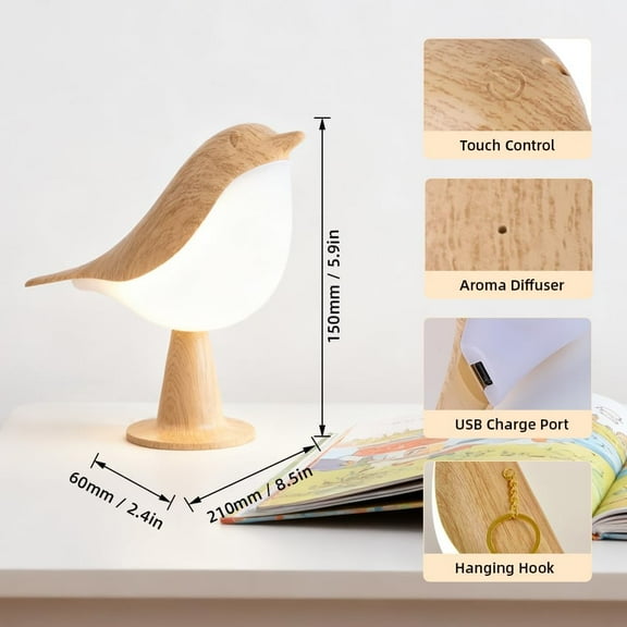 OTGFRF-Bird Cordless Table Lamp, Small Cordless Bedside Lamp with 3 Color Temperature, Touch Sensor & Rechargeable Battery - Night Light for Kids, Bedroom, Bedside (Light+Light)