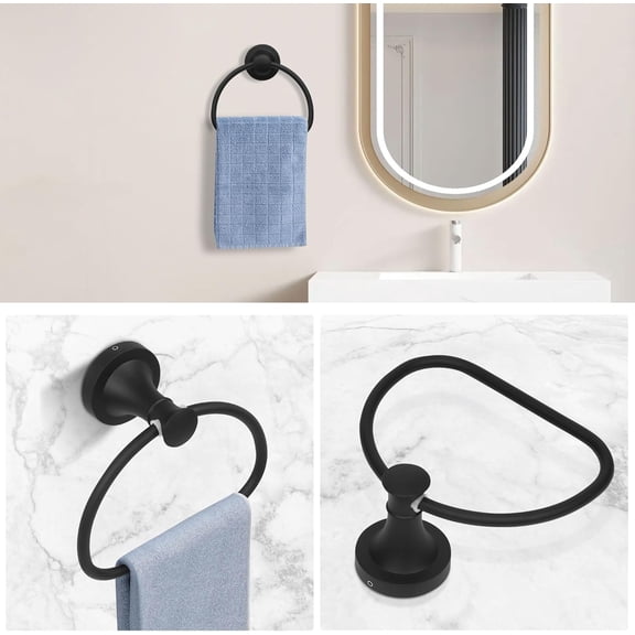 OTGFRF-Black Bathroom Hand Towel Holder, Matte Black Towel Ring Holder, Wall Mounted Towel Rack Hanger Home Half Round Bathroom Hardware Accessory Modern
