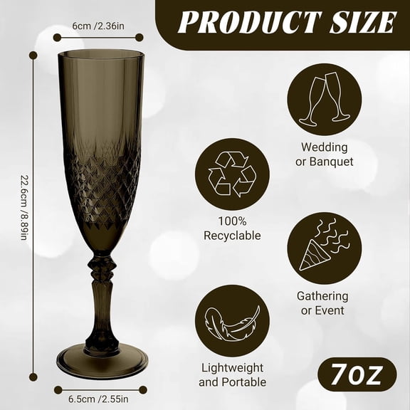OTGFRF-Black Champagne Flutes, 24PCS Plastic Wine Glasses Drinking Goblets Disposable Cups Reusable Flute, for Thanksgiving Christmas Halloween Weddings Bachelor Parties Toasting and Events(24, Black