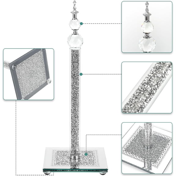 OTGFRF-Bling Glass Paper Towel Holder Stand with Square Base, Paper Filled with Countertop, Crystal Paper Towel Holder, Crystal Crushed Diamond Home Decor for Bathroom, Kitchen and Home