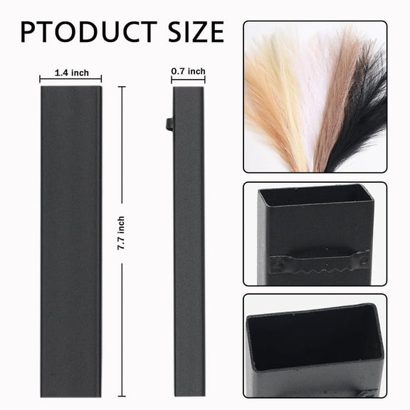 OTGFRF-Boho Wall Decor Pampas Metal Planter Modern Home Vase,Artificial Flowers Indoor Wall Sculpture for Living Room, Bedroom White Black Set of 4 Black