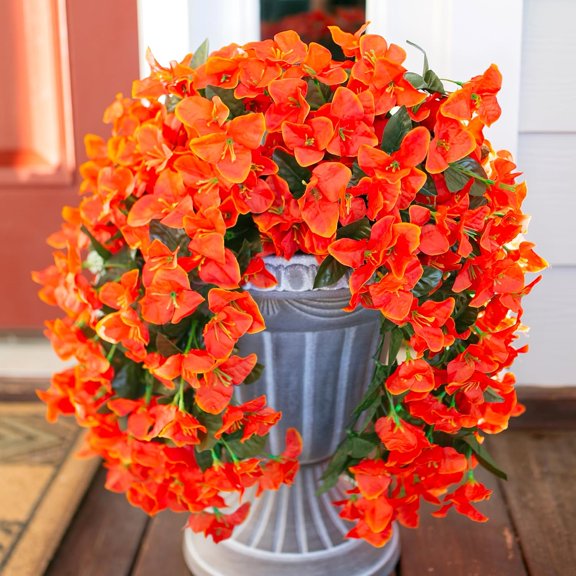OTGFRF-Bougainvillea Artificial Fall Hanging Flowers Plants for Outdoors Autumn Decoration, 2pcs Faux Bougainvillea Vines Orange Fake Flowers Realistic UV Resistant Silk Flowers for Outside Planter Y