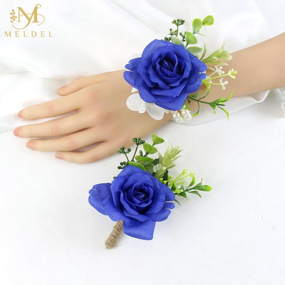 OTGFRF-Boutonniere and Wrist Corsage for Wedding, Set of 2, Pearls Wristlet Corsage for Bride Bridesmaids, Boutonniere for Man Groom Best Man Wedding Flower Accessories Prom Ceremony Party Suit Decor