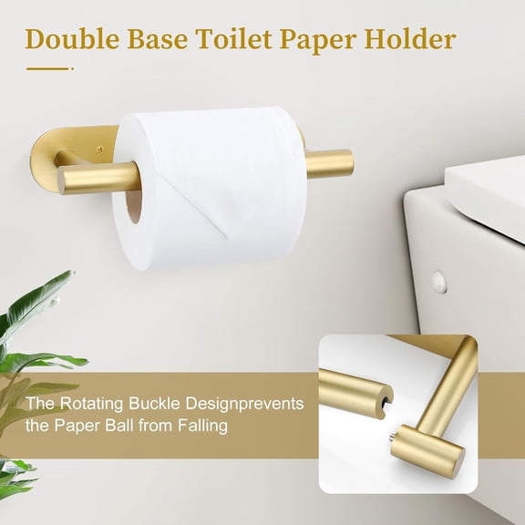 OTGFRF-Brushed Gold Toilet Paper Holder, Upgraded SUS304 Stainless Steel Toilet Roll Holder, Modern Double Base Paper Towel Holder Wall Mount for Bathroom, Kitchen, Washroom