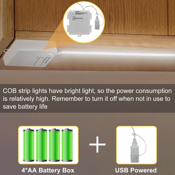 OTGFRF-COB LED Light Strip Battery Operated, 6.6ft 640 LED Dimmable Strip Lights Cuttable Flexible LED Strip for TV, Cabinet Bedroom Kitchen Home Decoration DIY Lighting 6000k Cool White