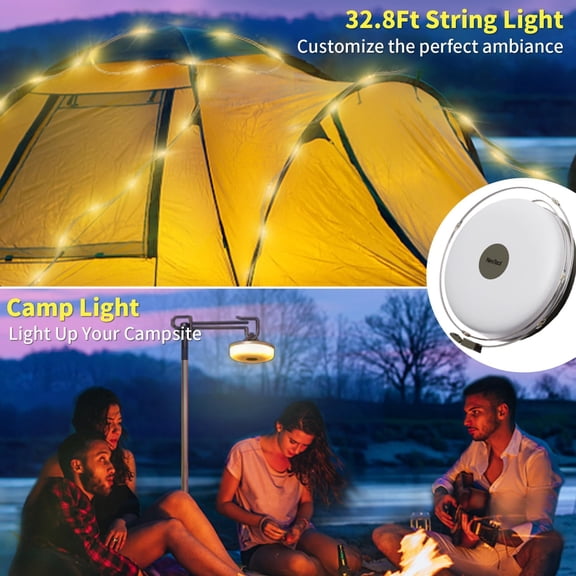 OTGFRF-Camping String Lights,2 in 1 Outdoor Waterproof Portable Stowable String Light with 5 Lighting Modes(32.8Ft), USB Camping Lights, Rechargeable String Lights for Yard Hiking,Christmas