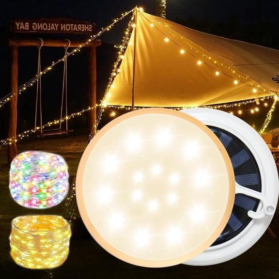OTGFRF-Camping String Lights Outdoor Solar, 3 in 1 Waterproof Camp Light Portable RGB String Light with 7 Modes (26.2ft), Solar/USB Rechargeable Tent Lantern for Camping, Hiking, Yard, RV, Festival D