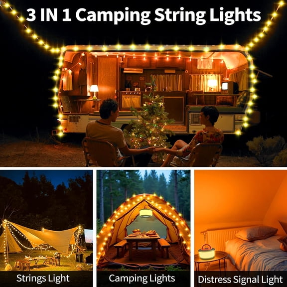 OTGFRF-Camping String Lights, Rechargeable Tent Lights String with 6 Lighting Modes, 32.8 FT LED Hanging Waterproof Camping Lamp String for Garden, Travel, Decoration Festival Gift (Green Orange)