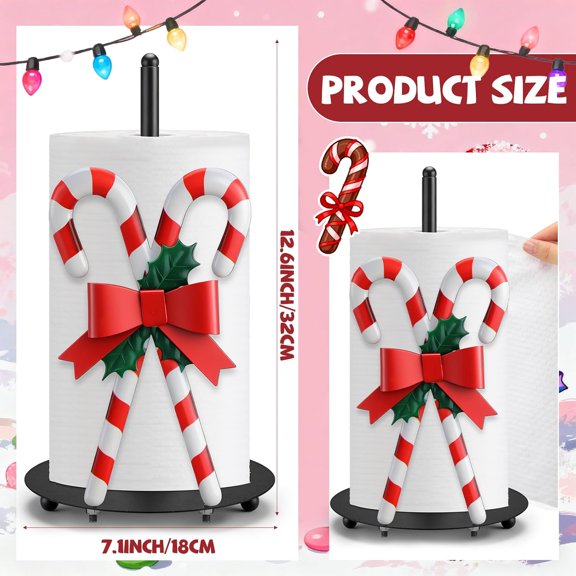 OTGFRF-Candy Cane Christmas Paper Towel Holder Metal Christmas Kitchen Decor Bathroom Accessories Rustic Candy Cane Dispenser Kitchen Paper Holder Stand for Countertop Toilet Home