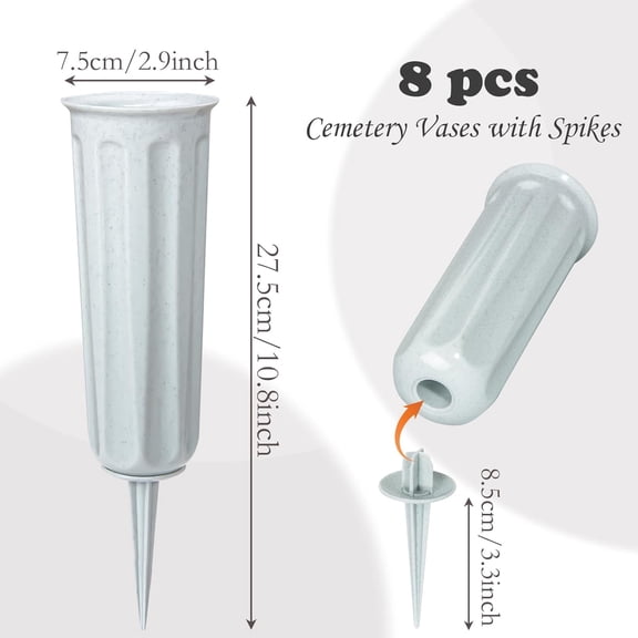 OTGFRF-Cemetery Vases Plastic Memorial Flower Vases with Spikes for Grave Cemetery Decorations Grave Vase for Artificial Cemetery Flowers (8Pcs, Grey), Flowers not Included