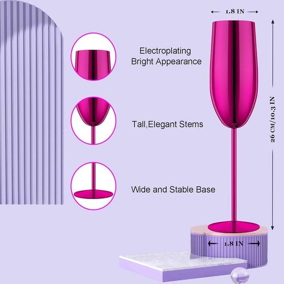 OTGFRF-Champagne Glasses Set of 2 Stainless Steel Champagne Flutes Wedding Gifts for Bride 8.5 oz Unbreakable Champagne Glasses for Party Wedding Christmas Anniversary Brithday (Purple)