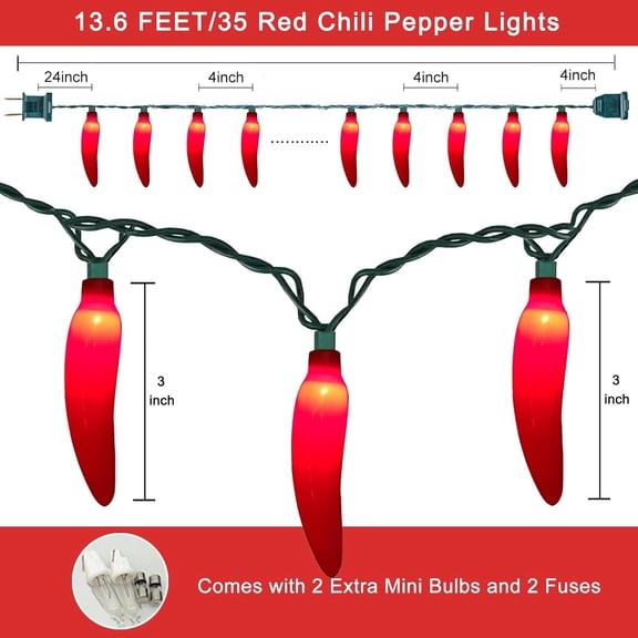 OTGFRF-Chili Pepper Christmas String Lights, 13.6FT Cinco De Mayo Lights with 35 Red Hot Chili Pepper Lights, Red Decorative String Lights for Outdoor Indoor Kitchen Patio Party Cinco De Mayo Decor
